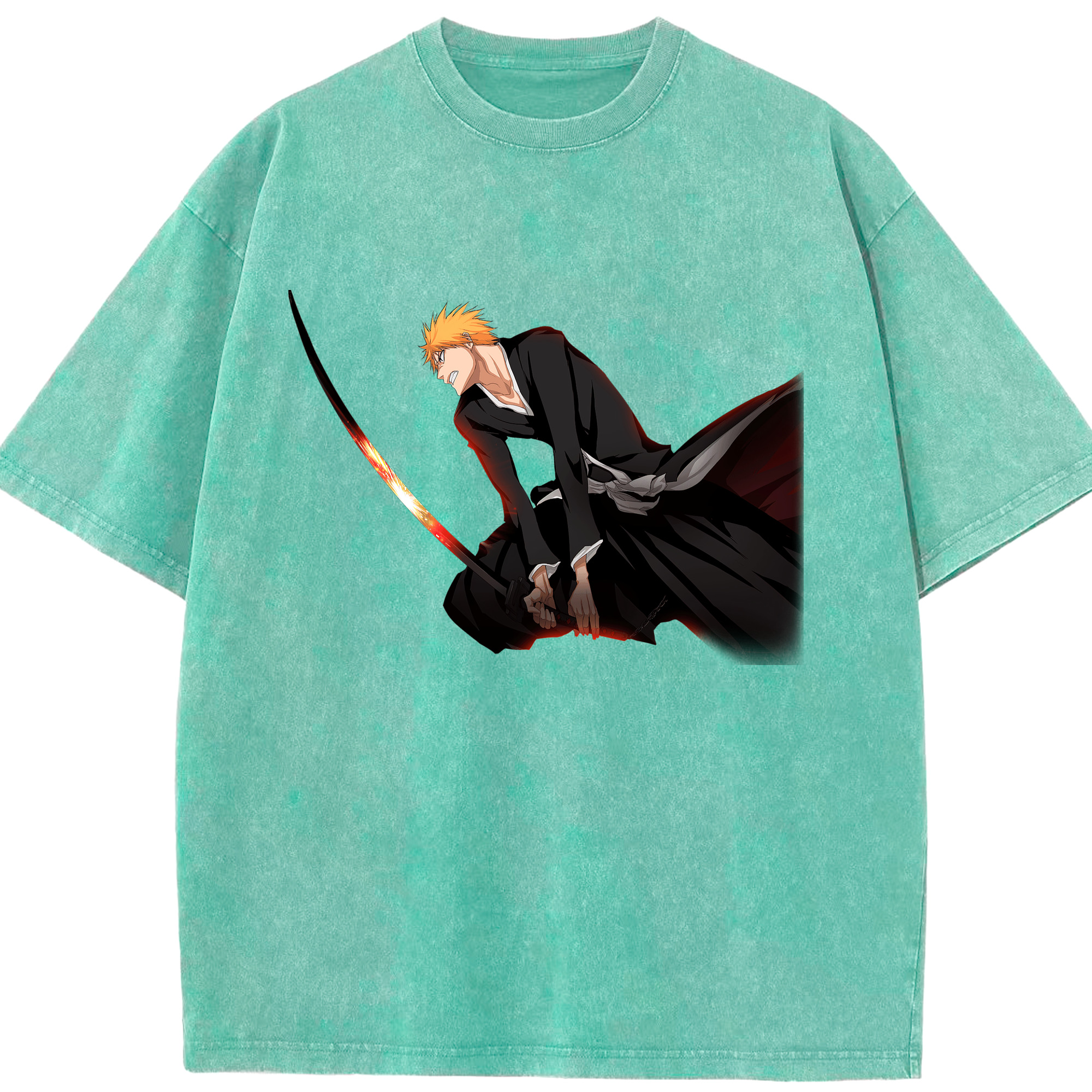 （画像用） ブリーチ 黒崎一護（くろさき いちご）BLEACH Kurosaki Ichigo 綿100% ヴィンテージ風 半袖Tシャツ（フロントプリント）